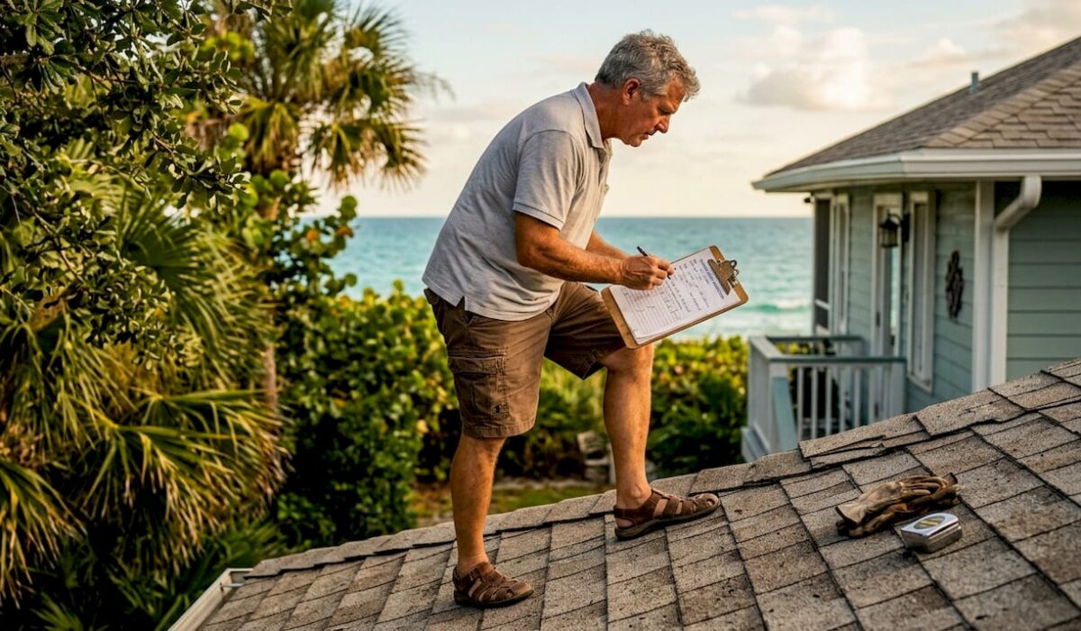 1778777362923 Roofer inspects home roof tiles in sunlight