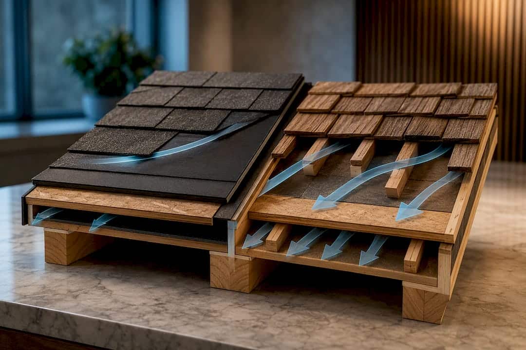 Membrane and roof shingle airflow comparison