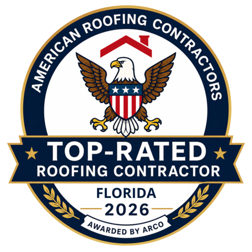 American Roofing Contractors Organization Top-Rated Roofing Contractor, Florida 2026 award badge