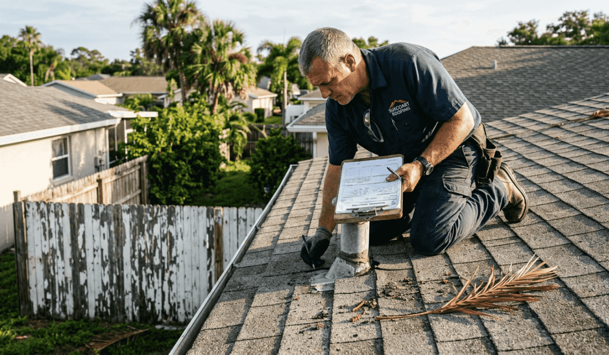 1773797832126 Roofer inspecting Florida shingle roof