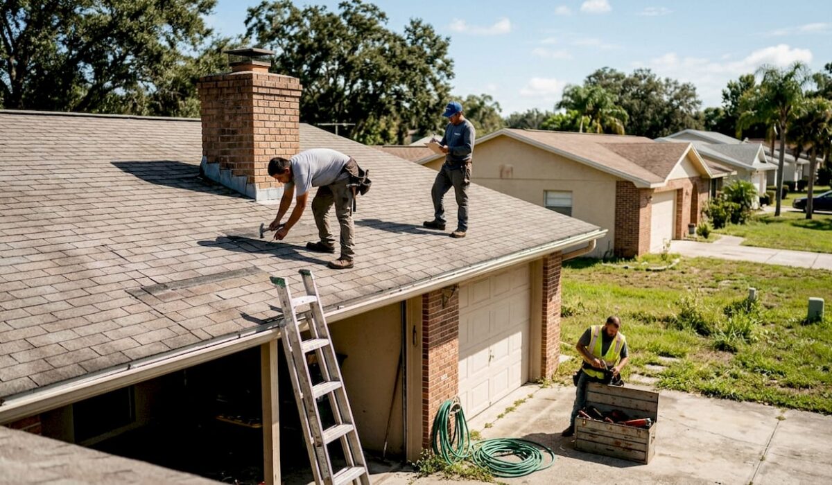 1774324471893 Roofers repairing shingles on Florida home