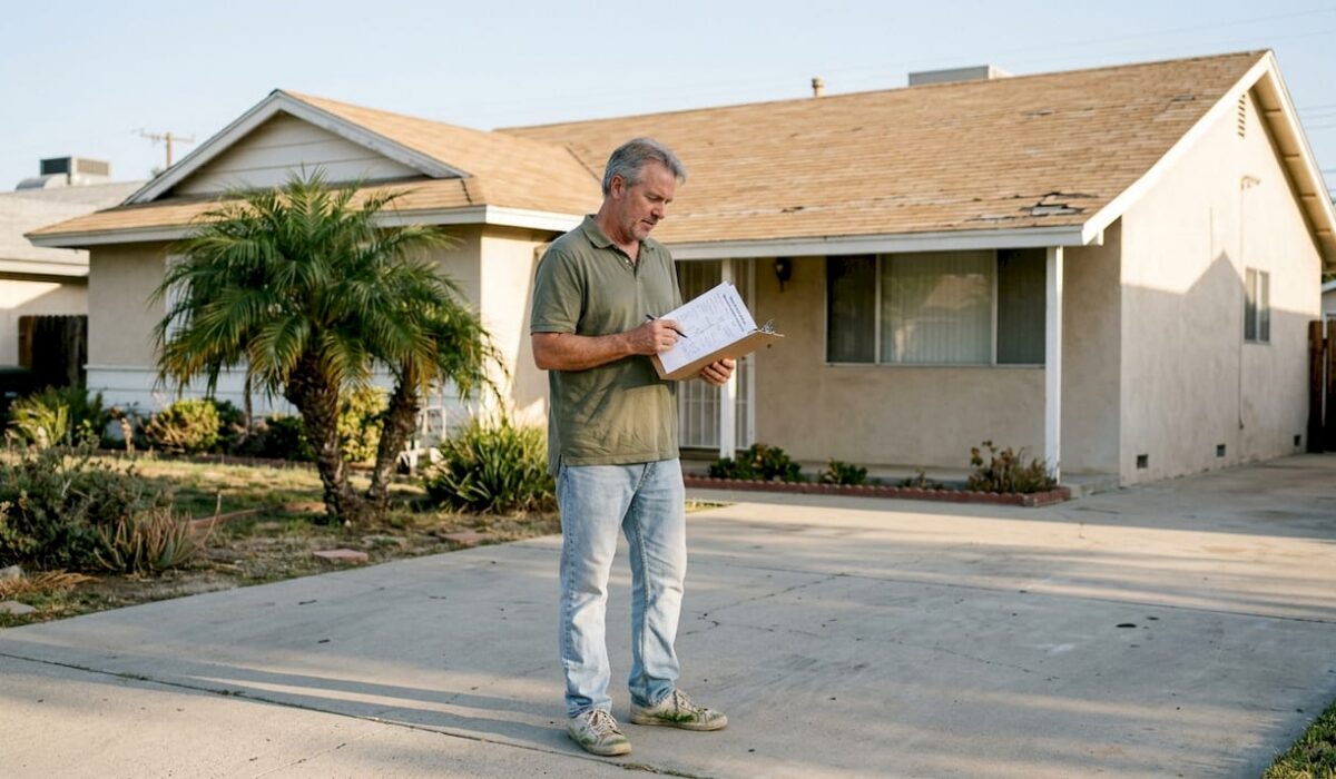 1774765190629 Homeowner evaluating roof repair outdoors