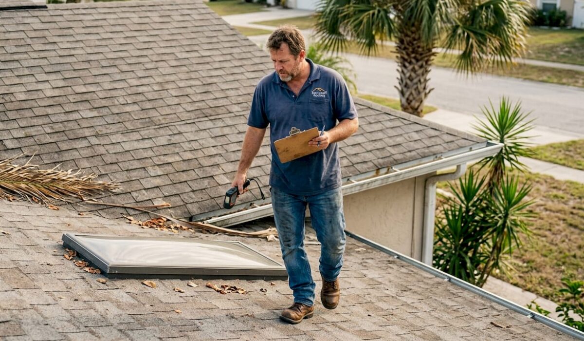 1775377082068 Contractor inspecting impact resistant roof shingles