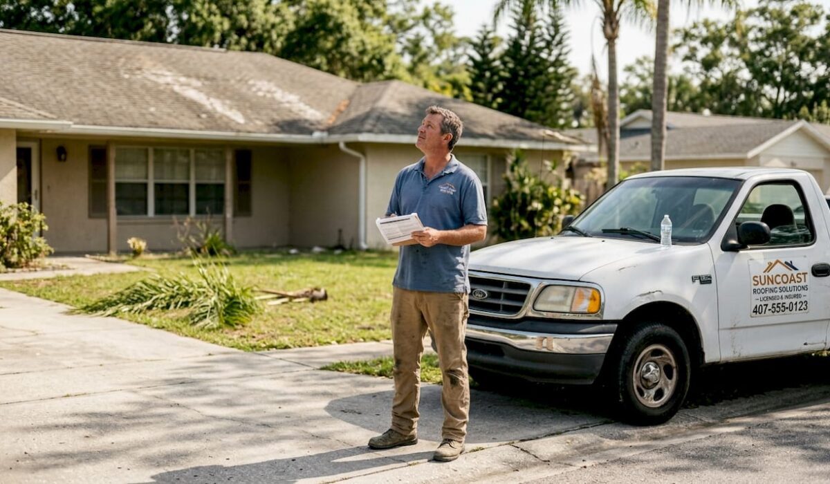 1775957093626 Roofing contractor checking roof and permit papers