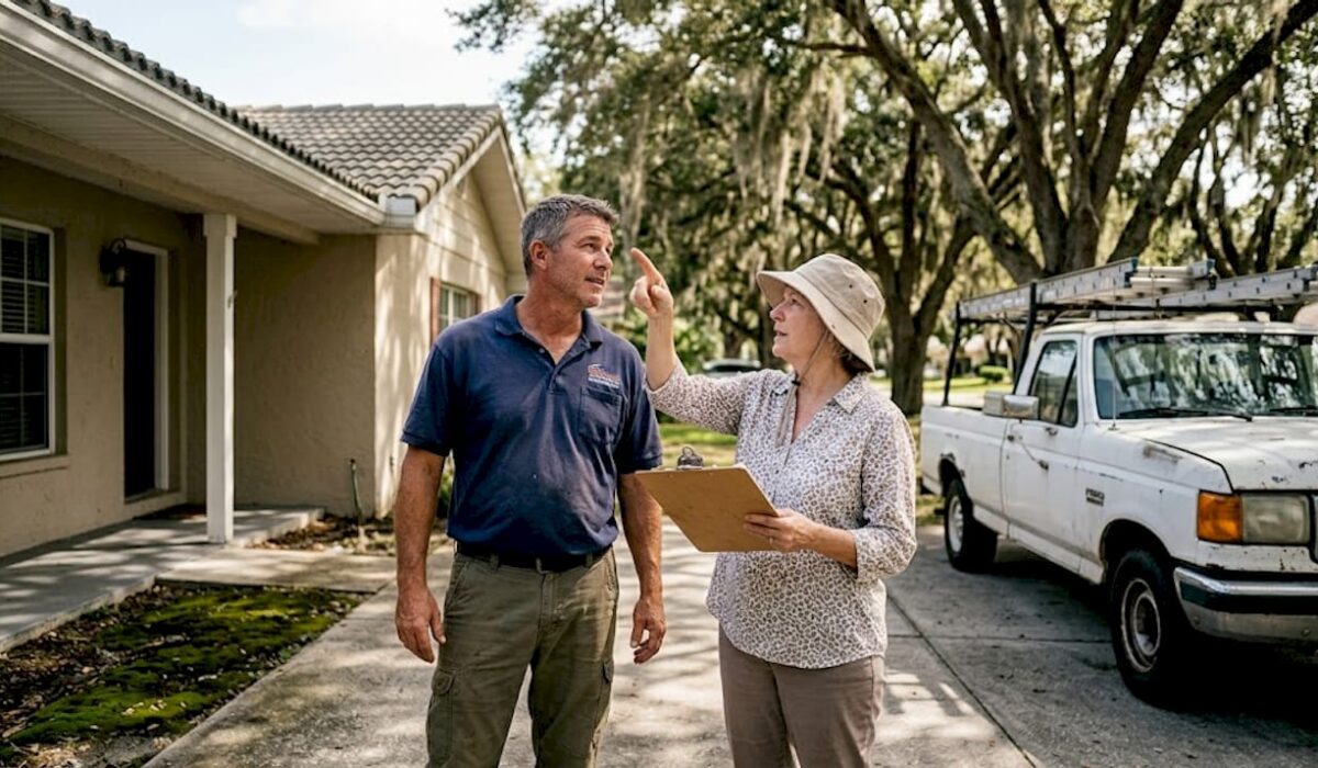 1776663995031 Roofer and homeowner reviewing Florida roof project