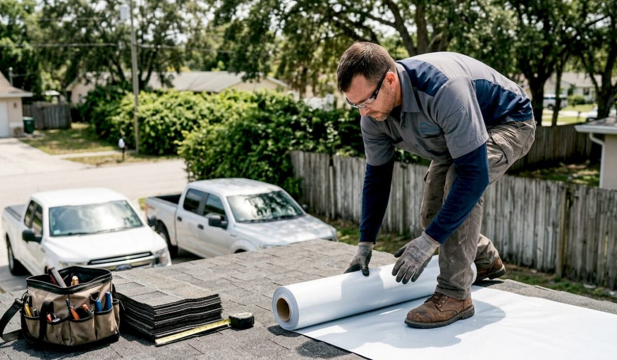 1777797455805 Technician installing reflective cool roof membrane