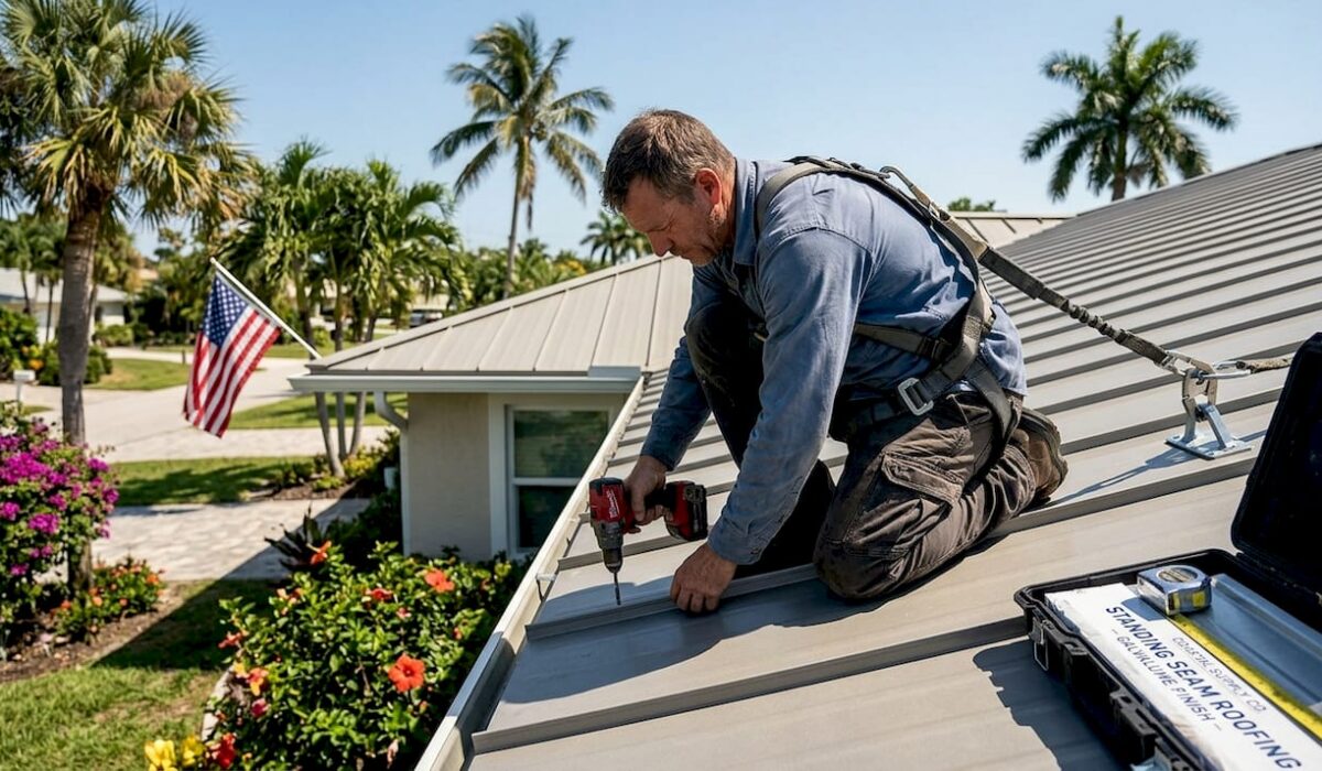 1779207194732 Roofer installing storm ready standing seam panels