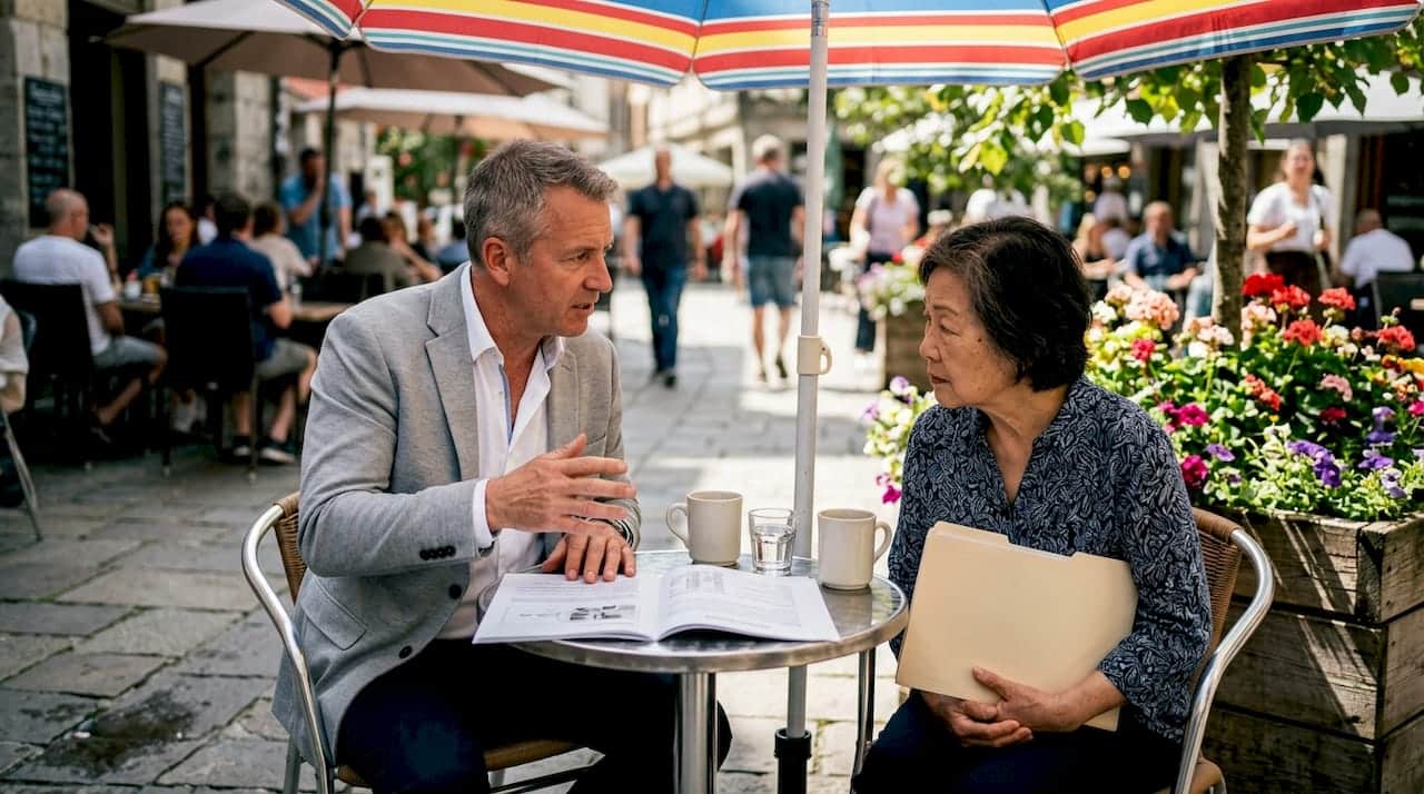 Two professionals discussing appraisal report indoors