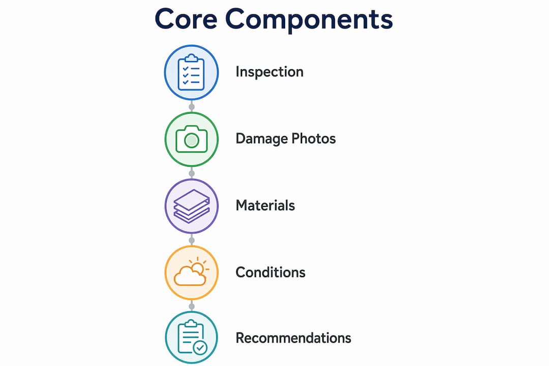 Infographic showing core roof appraisal report components