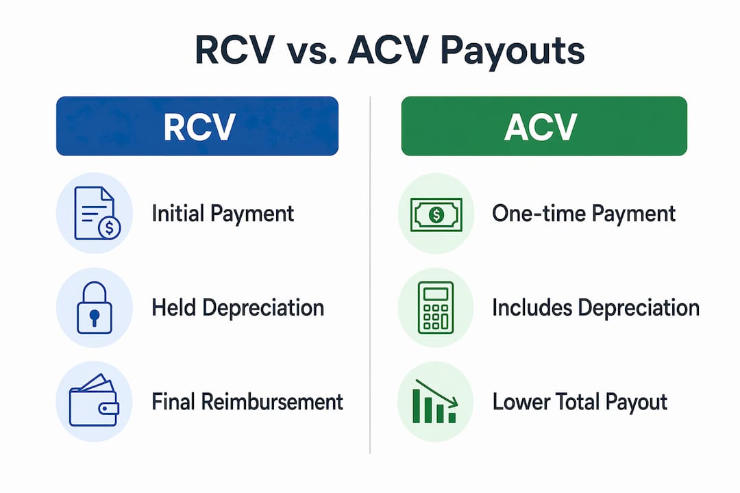 Infographic comparing RCV and ACV insurance payouts