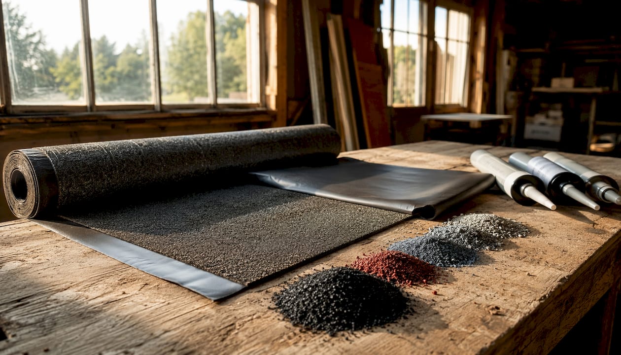Close-up of modified bitumen roofing materials