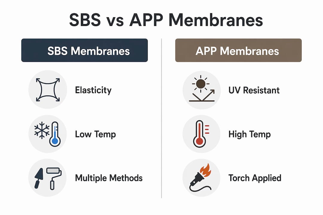 Infographic comparing SBS and APP modified bitumen membranes