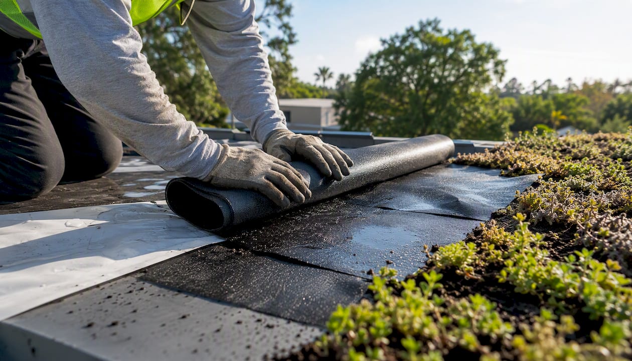 Green roof waterproof membrane and planting installation