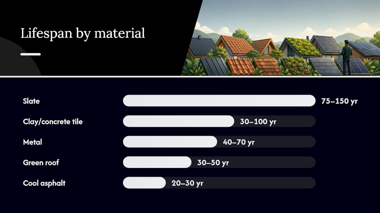 Comparison chart of sustainable roofing materials features