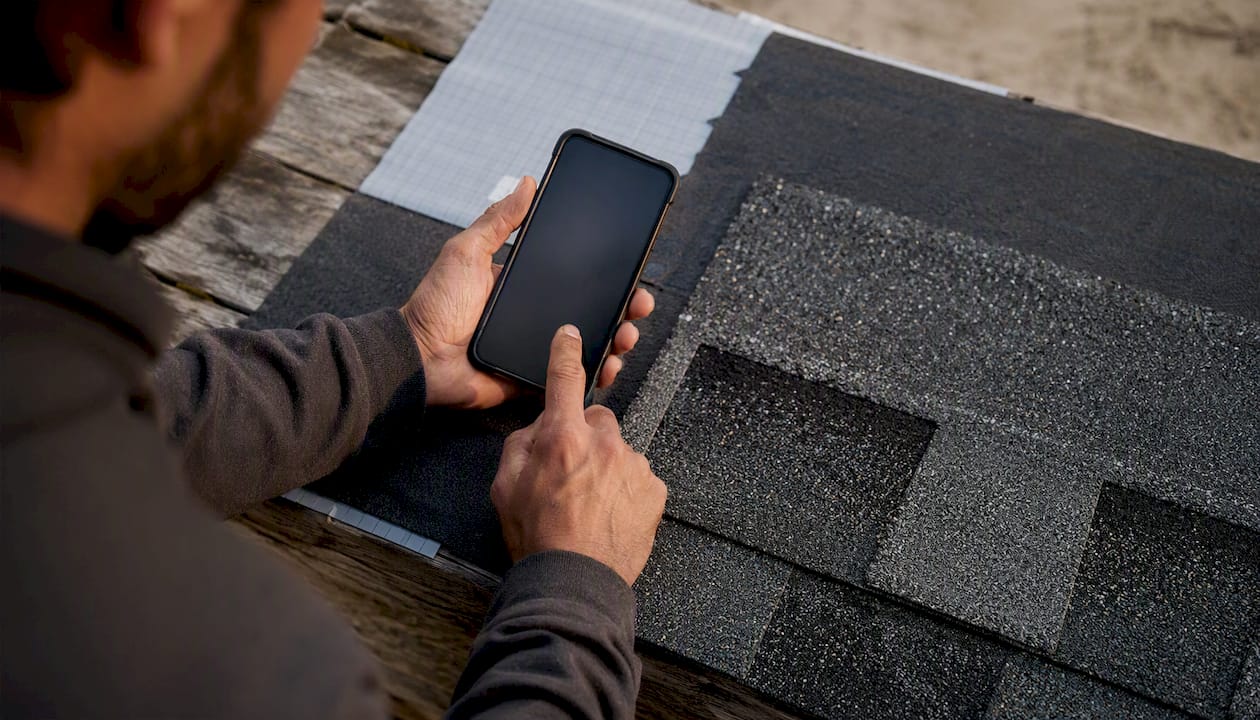 Contractor checking roofing product certification