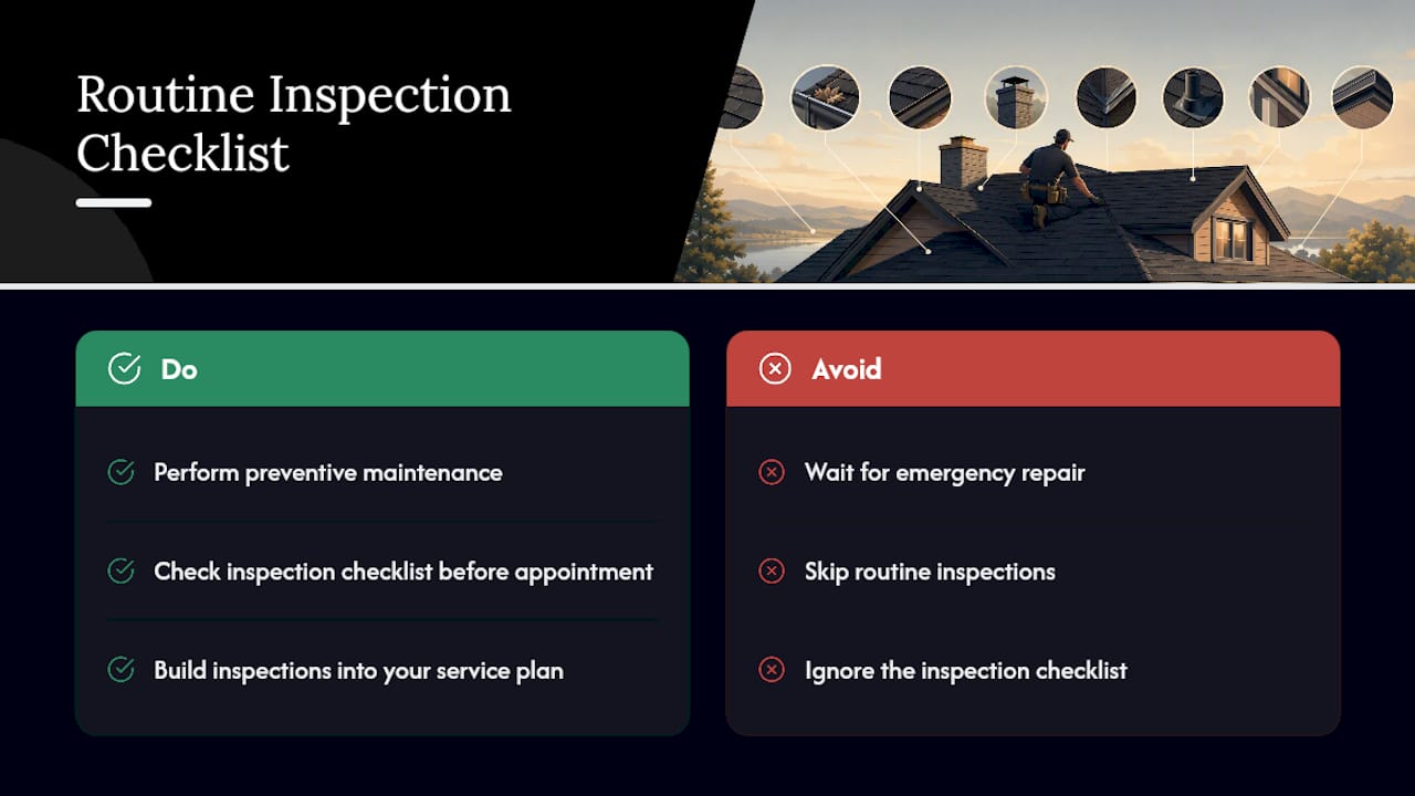 Checklist diagram of roof inspection components and benefits