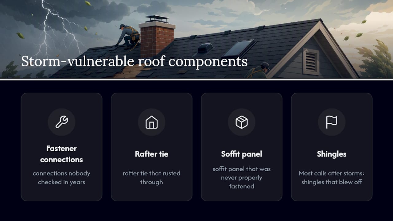 Diagram of roof failure points after storm damage