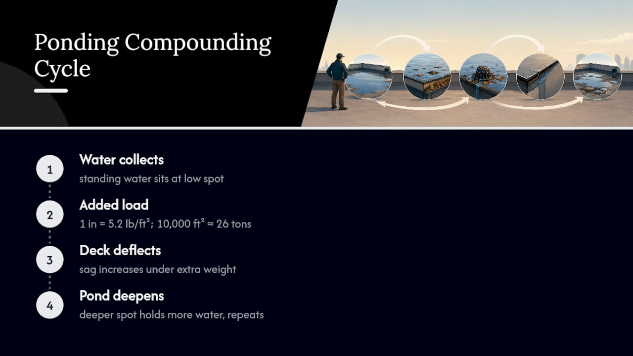 Diagram of water ponding load on roofs