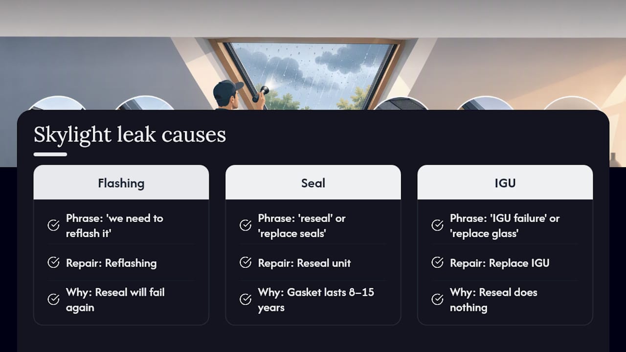 Three common skylight leak failure categories