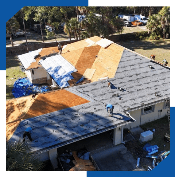 Aerial view of a commercial building in Winter Park with a newly installed white TPO roof, showcasing durability and energy efficiency for optimal performance against Florida's weather.